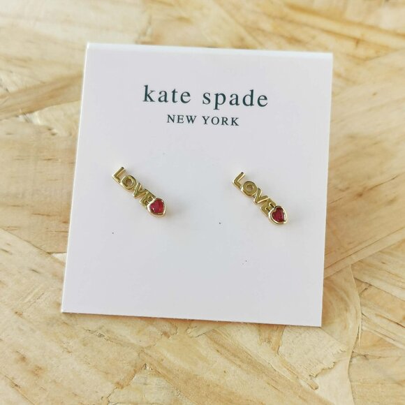 Kate Spade Jewelry - NEW Kate Spade Love You Mom Pink Mini Stud Earrings Gold